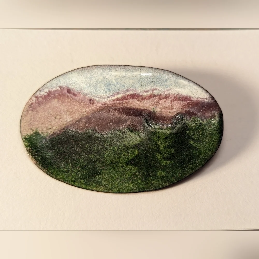 Copper Enamel Pin Brooch Oval 2.5